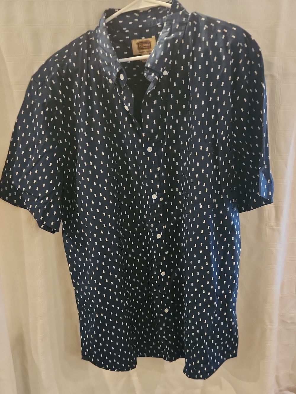 The Foundry Supply Co. Navy Button-Down Shirt with White Dot Print